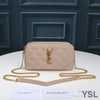 Saint Laurent Becky Double-Zip Pouch In Diamond-Quilted Lambskin Apricot/Gold