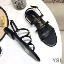 Saint Laurent Cassandra Flat Sandals With Five-Straps In Calf Leather Black