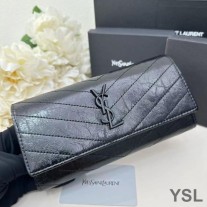 Saint Laurent Large Cassandra Bifold Wallet In Crinkled Matelasse Leather Black