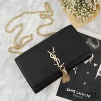Saint Laurent Medium Kate Chain Bag with Tassel In Leather Black/Gold
