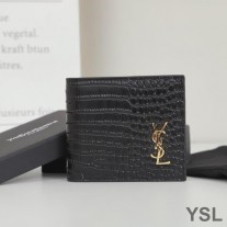 Saint Laurent Tiny Monogram East/West Wallet In Crocodile Embossed Leather Black/Gold
