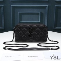 Saint Laurent Becky Double-Zip Pouch In Diamond-Quilted Lambskin Black