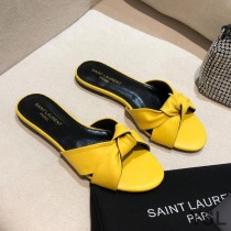 Saint Laurent Bianca Slides In Smooth Leather Yellow
