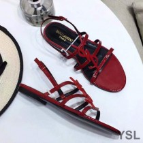 Saint Laurent Cassandra Open Sandals In Patent Leather Red