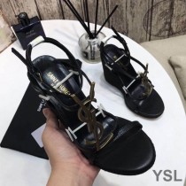 Saint Laurent Cassandra Wedge Espadrilles In Leather Black/Gold