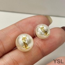 Saint Laurent Cassandre Pearl Earrings In Metal Gold