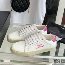 Saint Laurent Court Classic Sneakers In Embroidered Leather with Rose Logo White/Rose