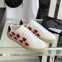 Saint Laurent Court Classic Sneakers In Stars Embroidered Leather White/Red