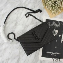 Saint Laurent Envelope Chain Wallet In Textured Matelasse Leather Black