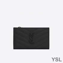 Saint Laurent Fragments Zipped Bifold Wallet In Grained Matelasse Leather Black