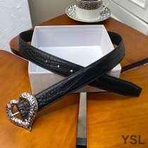 Saint Laurent Heart Belt In Crocodile Embossed Leather Black/Silver