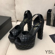 Saint Laurent Jodie Platform Sandals In Quilted Leather Black