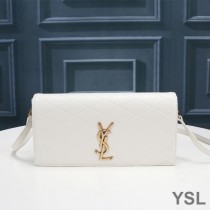 Saint Laurent Kate 99 Chain Bag In Diamond-Quilted Lambskin White/Gold