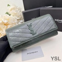Saint Laurent Large Cassandra Bifold Wallet In Crinkled Matelasse Leather Green