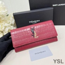 Saint Laurent Large Cassandra Deconstruct Bifold Wallet In Crocodile Embossed Leather Red