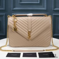 Saint Laurent Large Classic College Chain Bag In Matelasse Leather Apricot/Gold