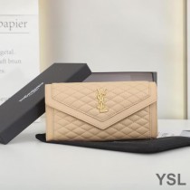 Saint Laurent Large Gaby Flap Wallet In Quilted Lambskin Apricot/Gold