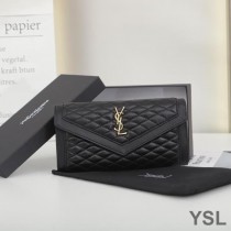 Saint Laurent Large Gaby Flap Wallet In Quilted Lambskin Black/Gold