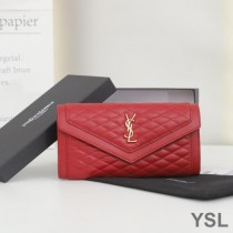 Saint Laurent Large Gaby Flap Wallet In Quilted Lambskin Red/Gold