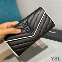 Saint Laurent Large Monogram Flap Wallet In Grained Matelasse Leather Black/White