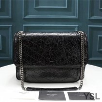 Saint Laurent Large Niki Chain Bag In Crinkled And Quilted Leather Black/Silver