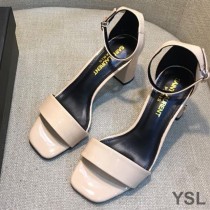 Saint Laurent Loulou 70 Sandals In Patent Leather Apricot