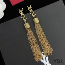 Saint Laurent Loulou Earrings With Chain Tassels In Hammered Metal Gold