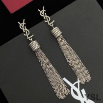 Saint Laurent Loulou Earrings With Chain Tassels In Hammered Metal Silver