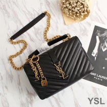Saint Laurent Medium Classic College Chain Bag In Matelasse Leather Black/Gold