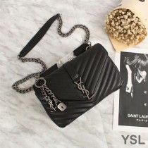 Saint Laurent Medium Classic College Chain Bag In Matelasse Leather Black/Silver