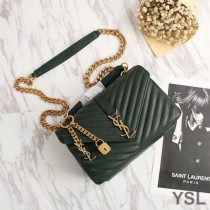 Saint Laurent Medium Classic College Chain Bag In Matelasse Leather Green/Gold