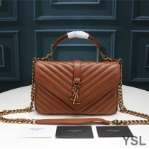 Saint Laurent Medium College Chain Bag In Crinkled Matelasse Leather Brown/Gold