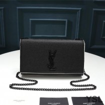 Saint Laurent Medium Kate Chain Bag In Grained Leather Black/White
