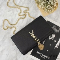 Saint Laurent Medium Kate Chain Bag with Tassel In Grained Leather Black/Gold