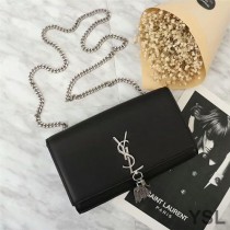 Saint Laurent Medium Kate Chain Bag with Tassel In Leather Black/Silver