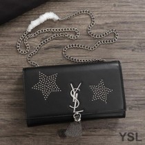 Saint Laurent Medium Kate Chain Bag with Tassel In Star Studded Leather Black/Silver