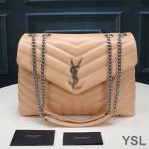 Saint Laurent Medium Loulou Chain Bag In Y Matelasse Leather Apricot/Silver