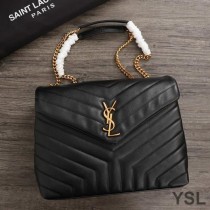 Saint Laurent Medium Loulou Chain Bag In Y Matelasse Leather Black/Gold
