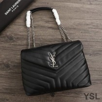 Saint Laurent Medium Loulou Chain Bag In Y Matelasse Leather Black/Silver