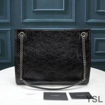 Saint Laurent Medium Niki Shopping Bag In Crinkled Vintage Leather Black/Silver