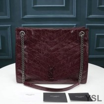 Saint Laurent Medium Niki Shopping Bag In Crinkled Vintage Leather Red/Silver