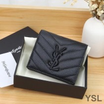 Saint Laurent Monogram Flap Card Case In Grained Matelasse Leather Black