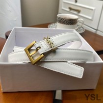 Saint Laurent Monogram Narrow Belt With Square Buckle In Nappa Leather White/Gold