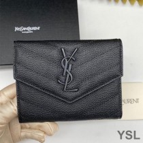 Saint Laurent Monogram Trifold Card Case In Grained Matelasse Leather Black