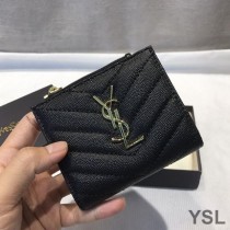 Saint Laurent Monogram Zipped Bifold Card Case In Grained Matelasse Leather Black/Gold