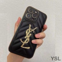 Saint Laurent Monogram iPhone Case In Matelasse Lambskin Black/Gold