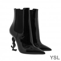 Saint Laurent Opyum Booties In Patent Leather with Black Heel Black