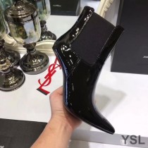 Saint Laurent Opyum Booties In Patent Leather with Red Heel Black