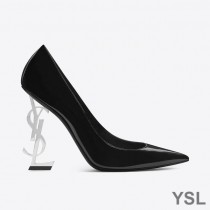Saint Laurent Opyum Pumps In Patent Leather with Silver Heel Black