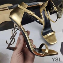 Saint Laurent Opyum Sandals In Patent Leather with Gold Heel Gold